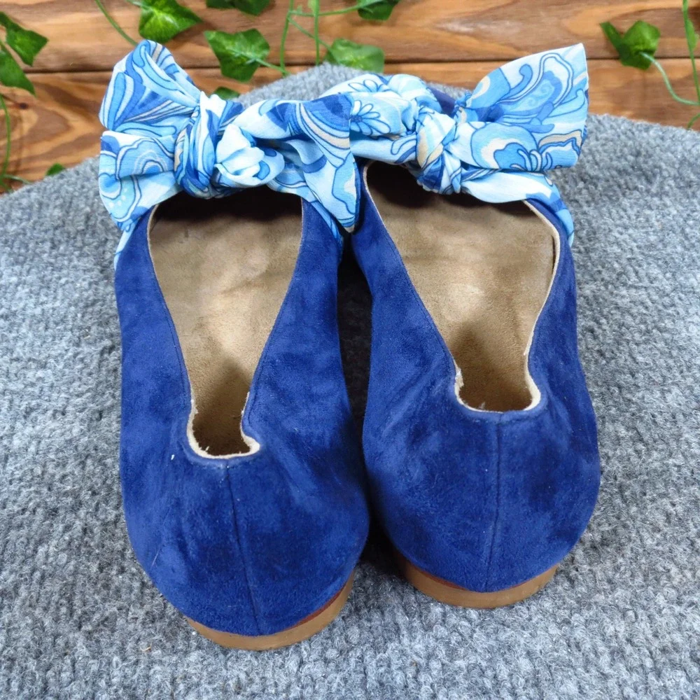 Italian Made Blue Suede‎ Ballet Flats Bow Detail Women EU 38 Pointed Toe